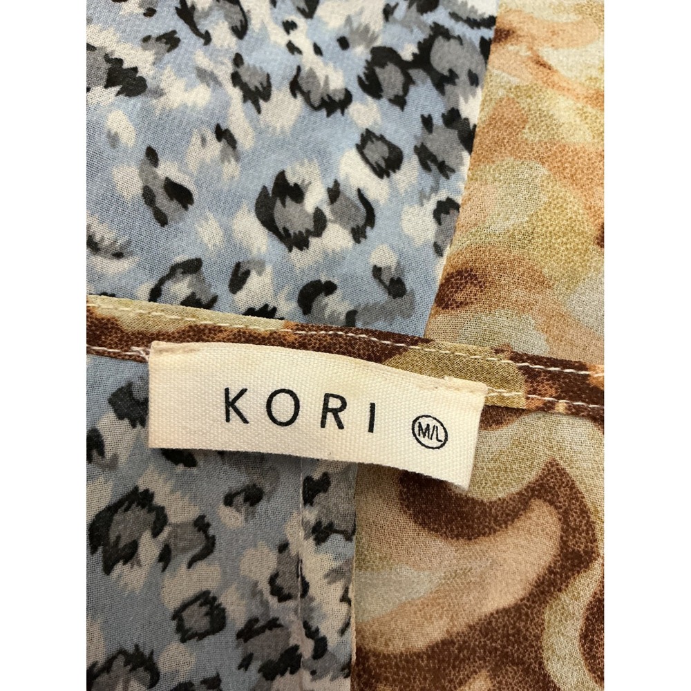 Kori Mixed Leopard Paisley Patchwork Ruffle Duster Vest Brown Blue ML B6888 - Picture 6 of 9